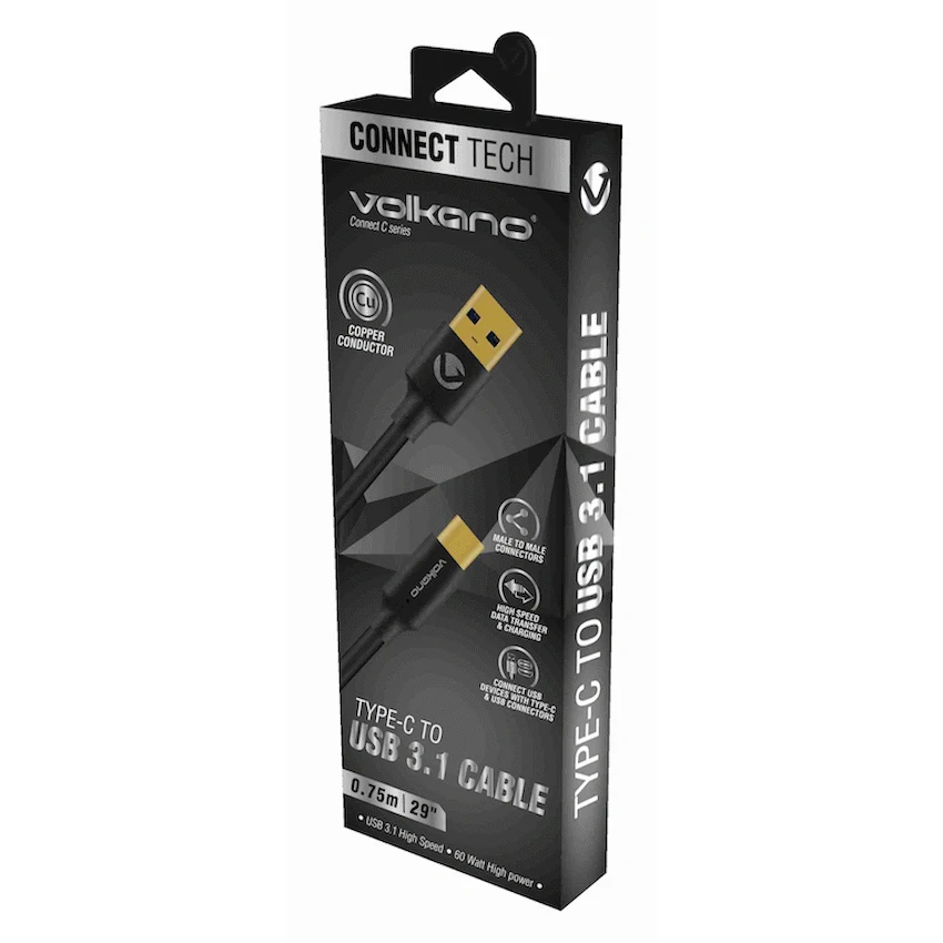Volkano Connect C Type-C to USB 3.1 Cable M/M 0.75m - Image 2