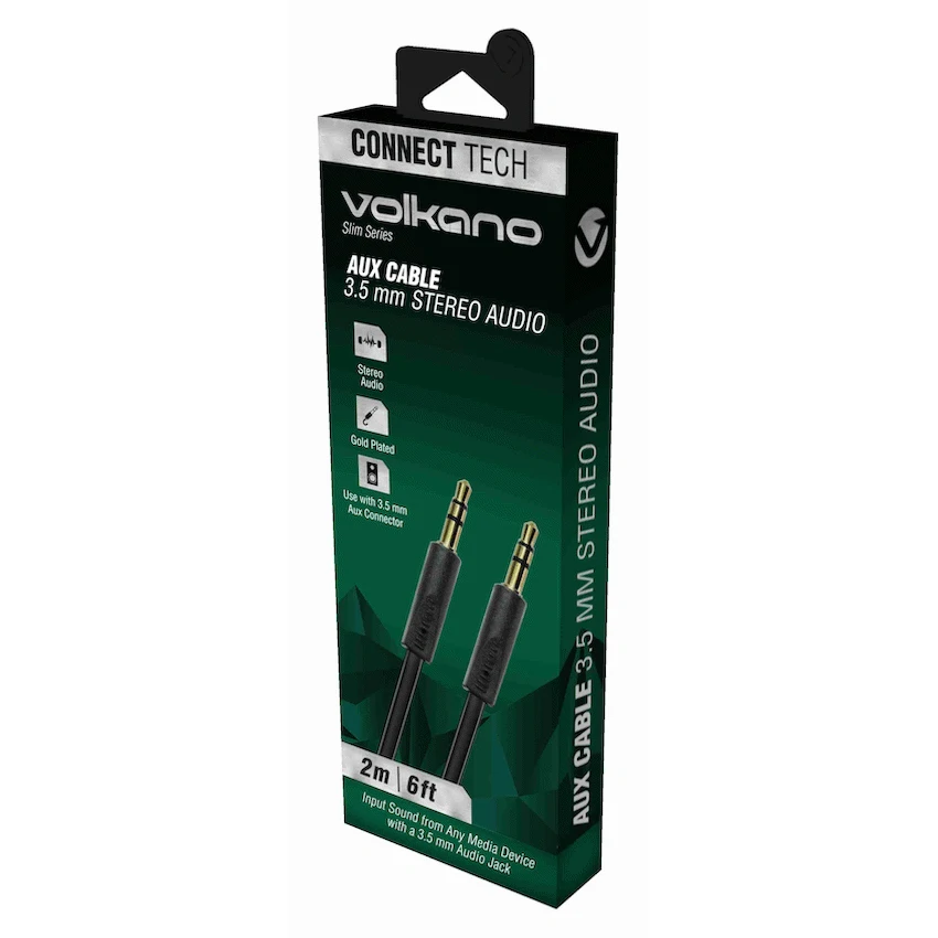 Volkano Slim Series Aux Cable 2m - Black - Image 2