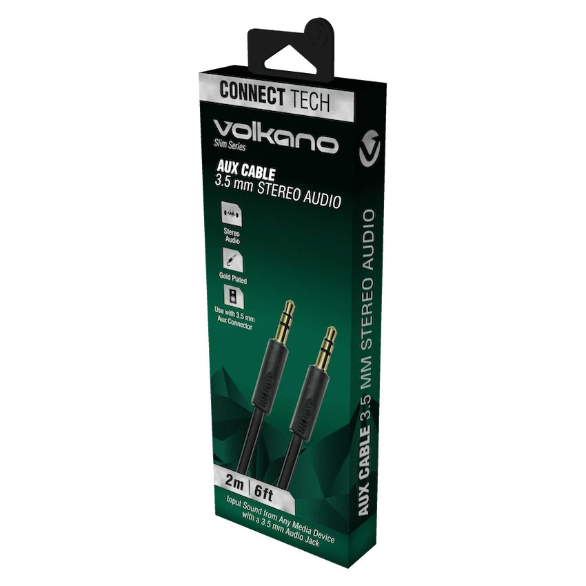Volkano Slim Series Aux Cable 2m - Black - Image 3