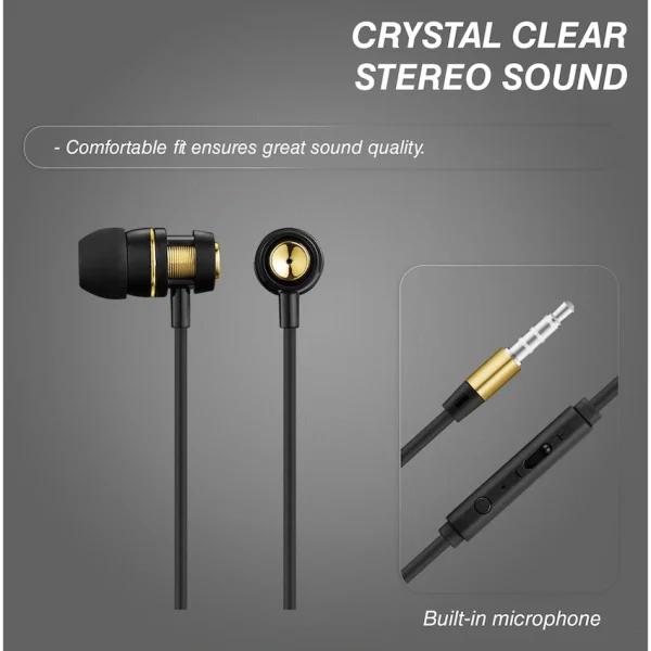 Volkano Alloy Series Metal Earphone - Gold - Image 3