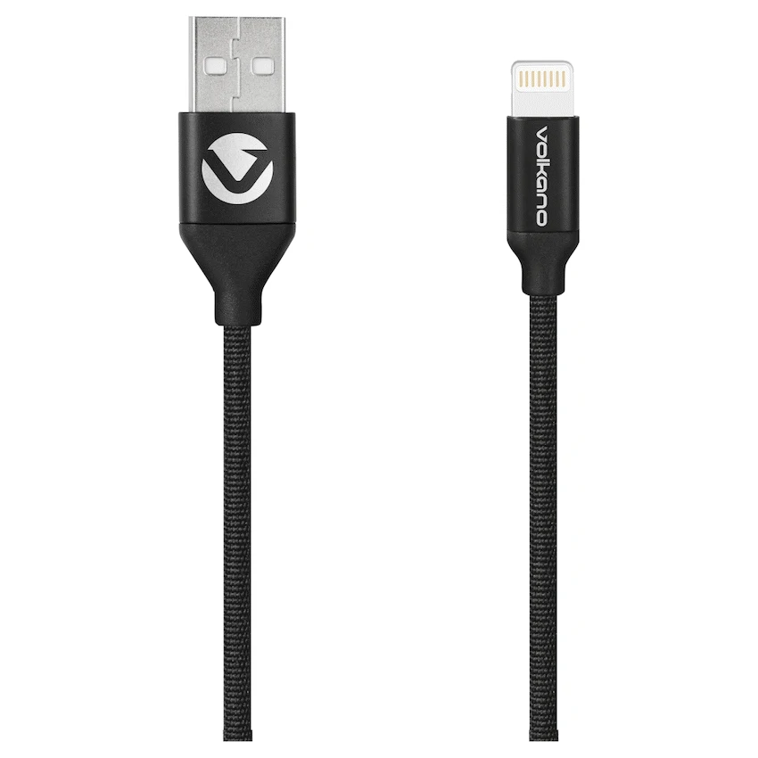 Volkano Weave Series Fabric Braided MFI Lightning Cable 1.2m - Black