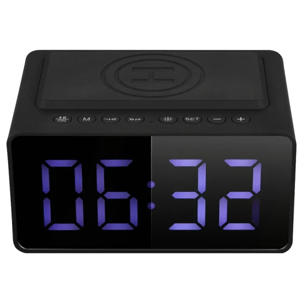 Volkano Awake Plus series Alarm Clock with Wireless Charging & Speaker - Black