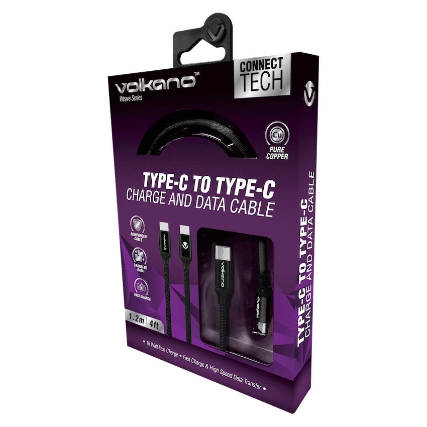 Volkano Weave Series Type-C to Type-C Cable (1.2m, 60w) - Black - Image 3