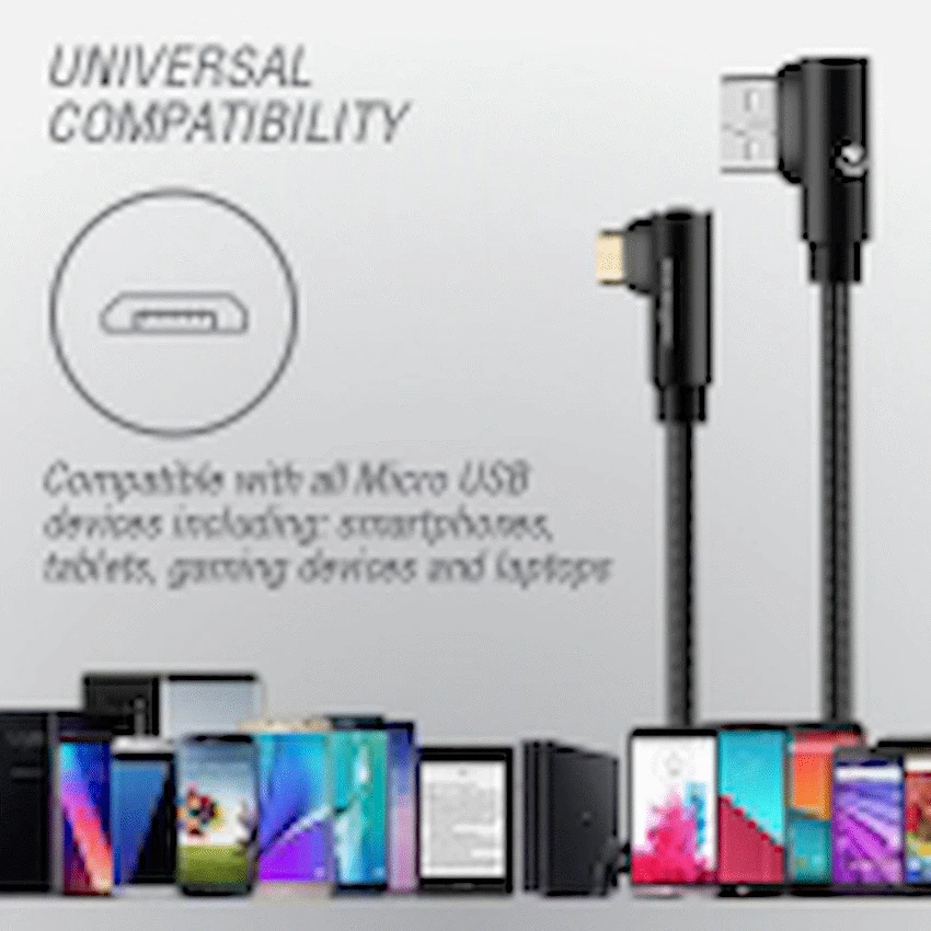 Volkano Iron Series Round Metallic Spring 90° Micro USB Cable 1.2m - Black - Image 2