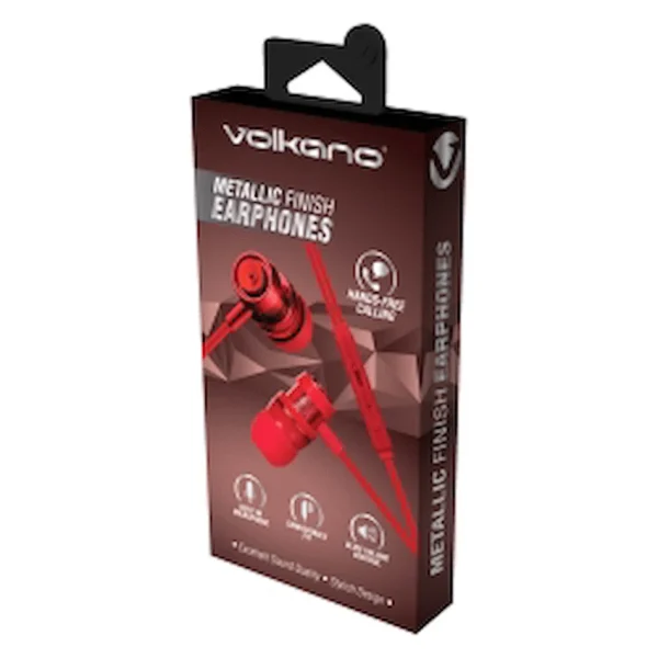 Volkano Alloy Series Earphones with Mic - Solid Red - Image 2