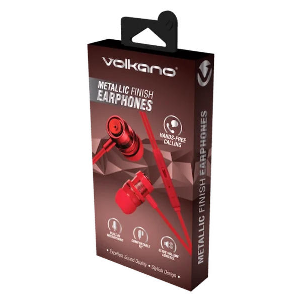 Volkano Alloy Series Earphones with Mic - Solid Red - Image 3