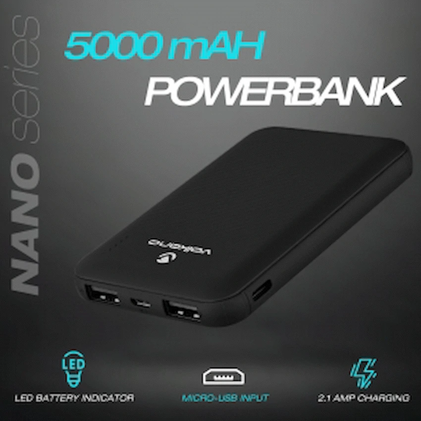 Volkano Nano Series 5000mah Li-Po Power Bank - Black