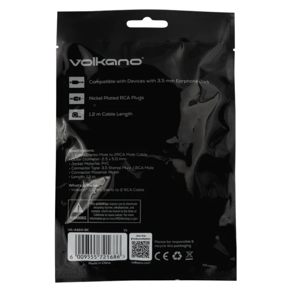 Volkano 3.5mm AUX Stereo to 2 RCA Lead - 1.2m - Image 3