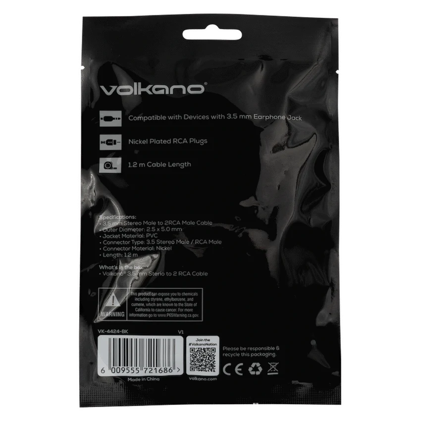 Volkano 3.5mm AUX Stereo to 2 RCA Lead - 1.2m - Image 3