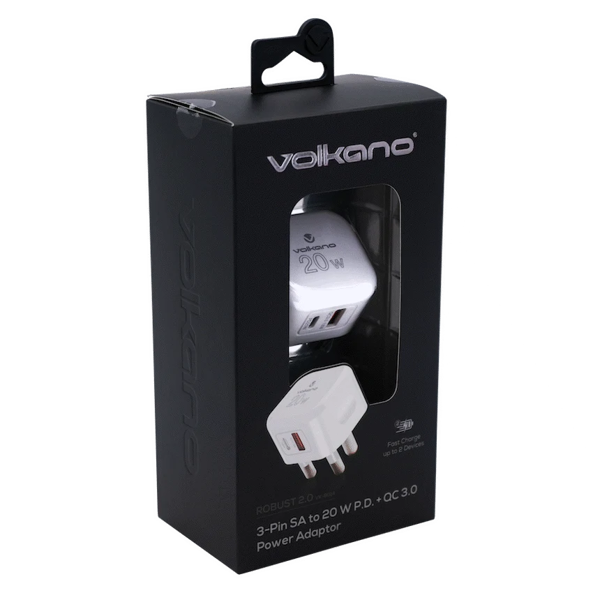 Volkano Robust Series 3-Pin SA to 20w PD + QC 3.0 Wall Charger - Image 2