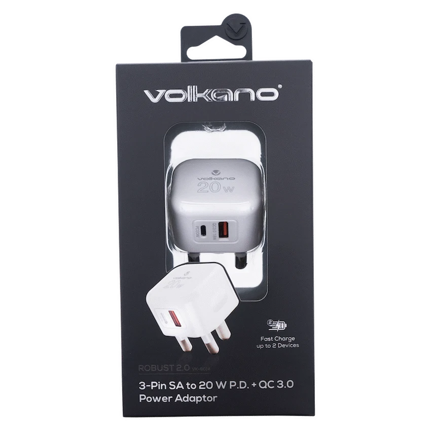 Volkano Robust Series 3-Pin SA to 20w PD + QC 3.0 Wall Charger - Image 3