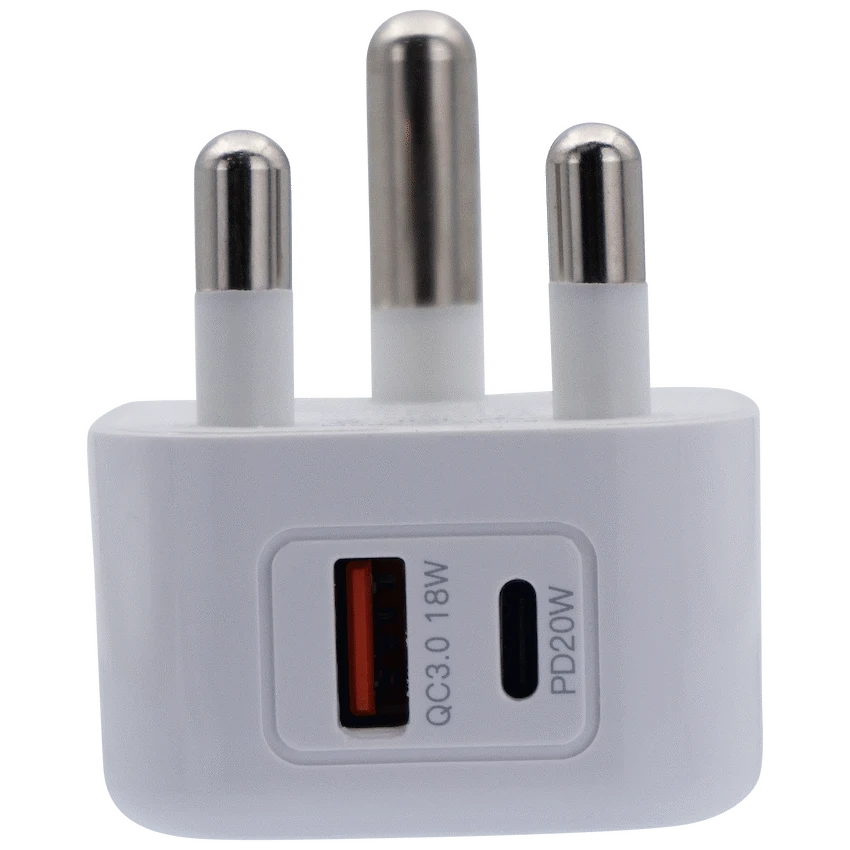 Volkano Robust Series 3-Pin SA to 20w PD + QC 3.0 Wall Charger
