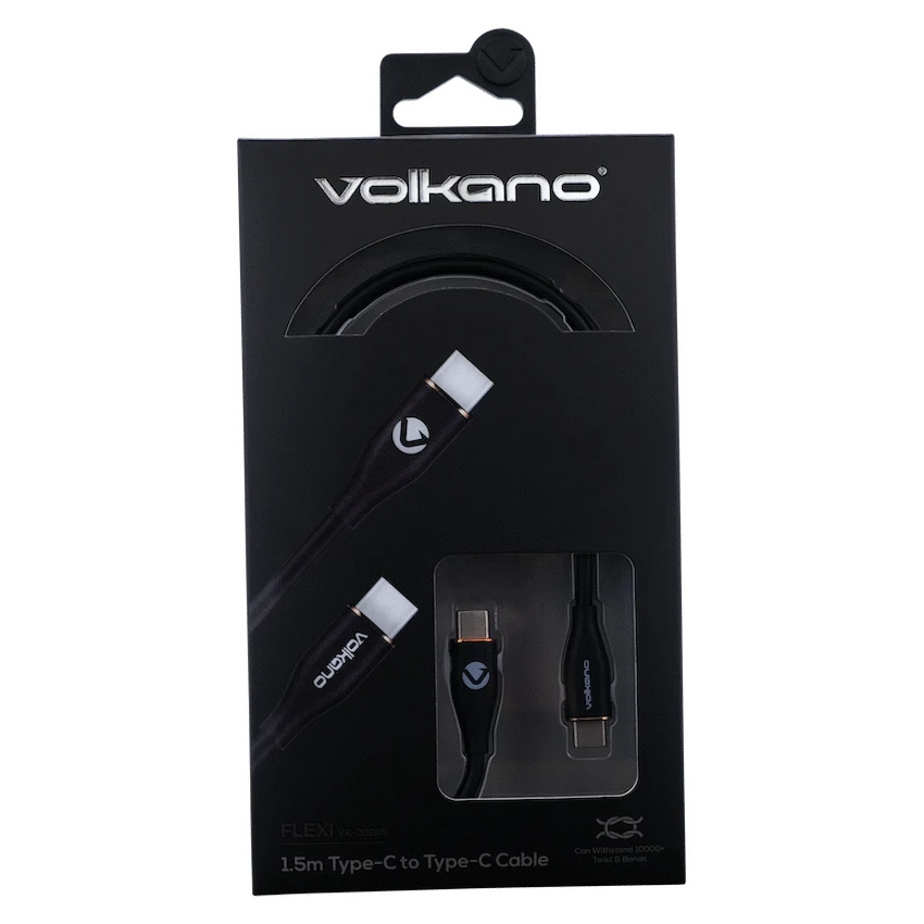 Volkano Flexi Series Type-C to Type-C 1.5m 60w - Black - Image 2