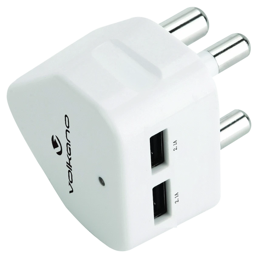 Volkano Current Series Double USB Wall Charger with 3-Pin Plug