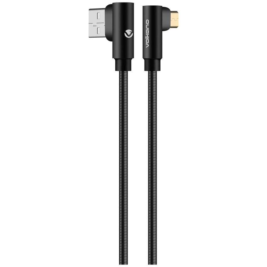 Volkano Iron Series Round Metallic Spring 90° Micro USB Cable 1.2m - Black