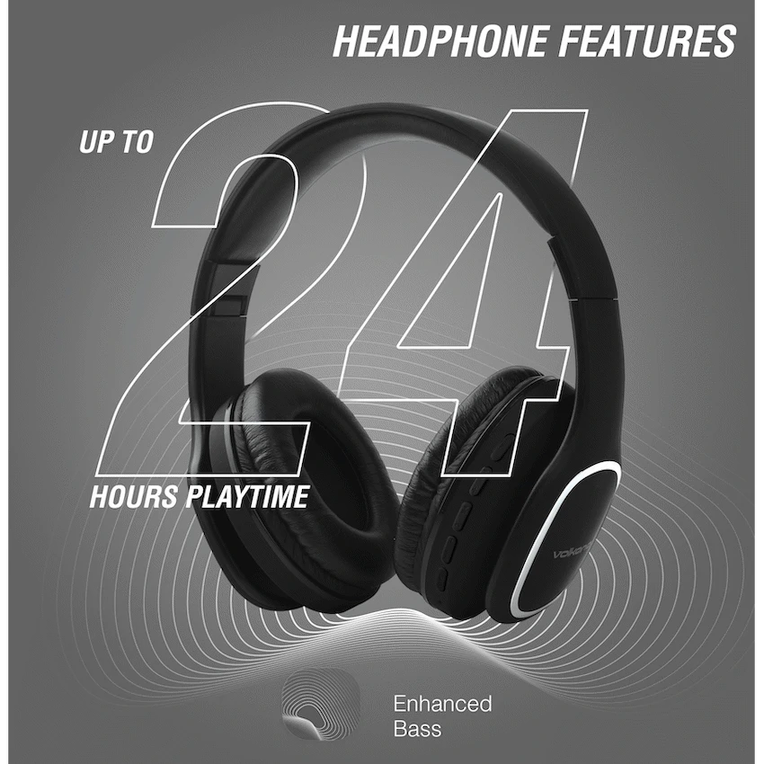 Volkano Phonic Series Bluetooth Full Size Headphones - Black - Image 9