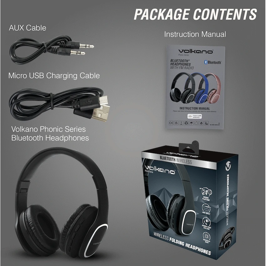 Volkano Phonic Series Bluetooth Full Size Headphones - Black - Image 10