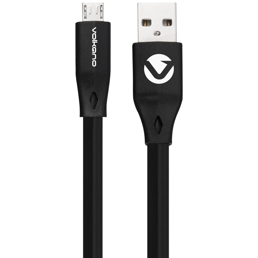 Volkano Slim Series Flat PVC Micro USB Cable 1.2m - Black