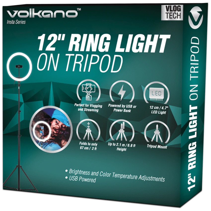 Volkano Insta Series 12 Inch Ring Light on Tripod - Black