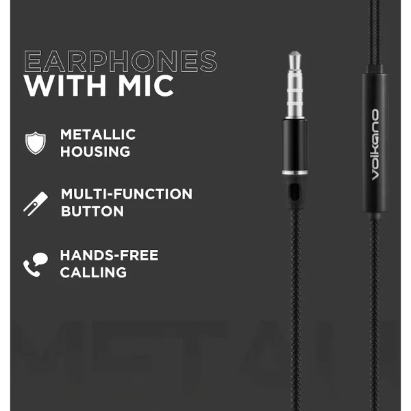 Volkano Earphones with Mic - STANNIC SERIES - Black - Image 3