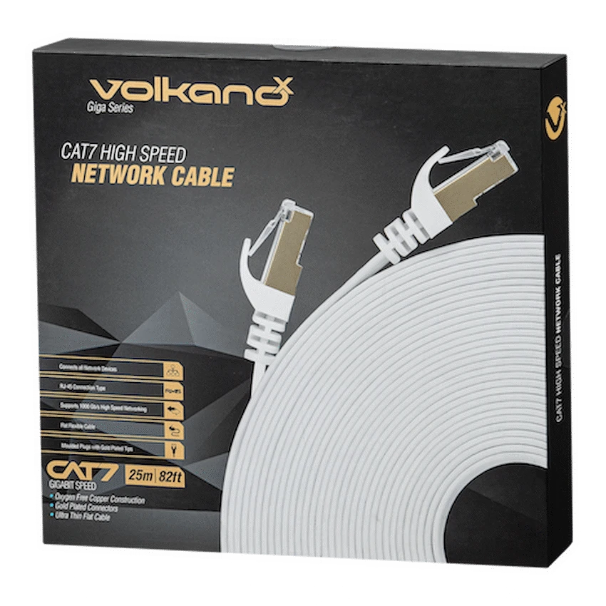 VolkanoX Giga Series Cat7 Ethernet Cable 25m - White, Gold-Plated Tips - Image 3