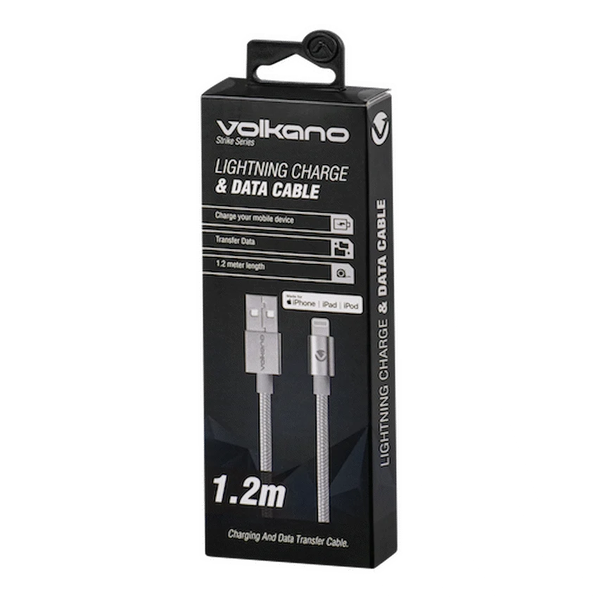 Volkano Strike Series 1.2m MFI Lightning Charge/Data Cable - Silver - Image 2