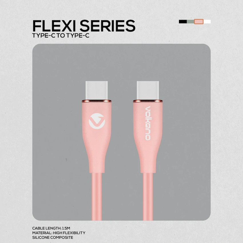Volkano Flexi Series Type-C to Type-C 1.5m 60w - Pink - Image 2