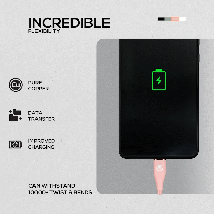 Volkano Flexi Series Type-C to Type-C 1.5m 60w - Pink - Image 3