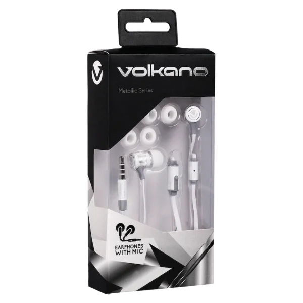 Volkano Earphones with Mic - Metallic Series - White - Image 2