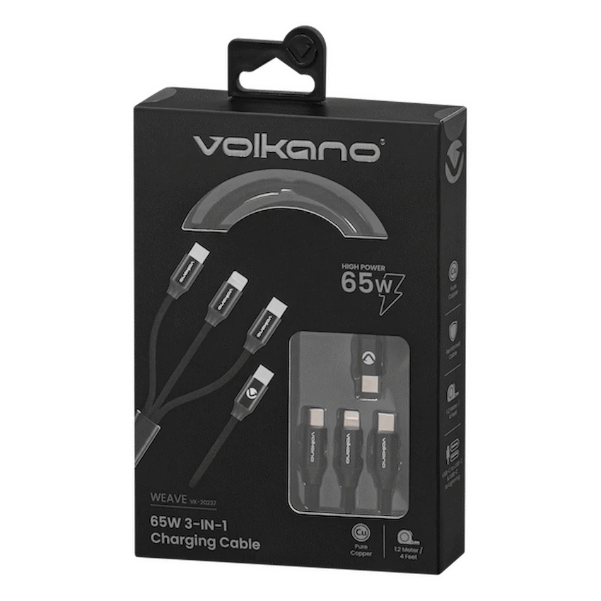 Volkano Weave Series 65w 3-in-1 Charge Cable - Black - Image 2