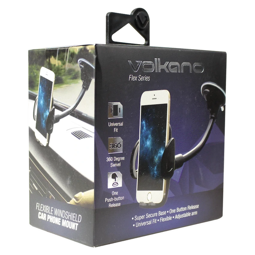 Volkano Flex Series Car Phone Holder with Suction Cup and Flexible Arm - Black - Image 2