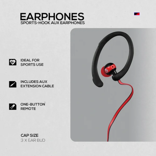 Volkano Sports Earphones Black/Red - Image 3