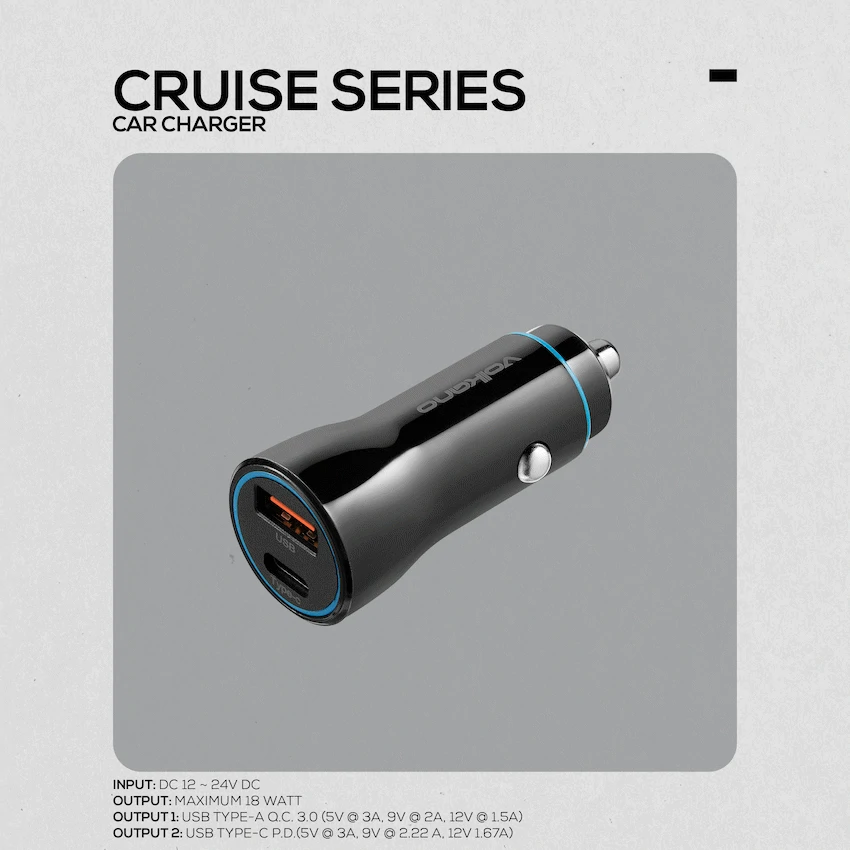 Volkano Cruise Series Car Charger with P.D. and USB Q.C. - Image 3