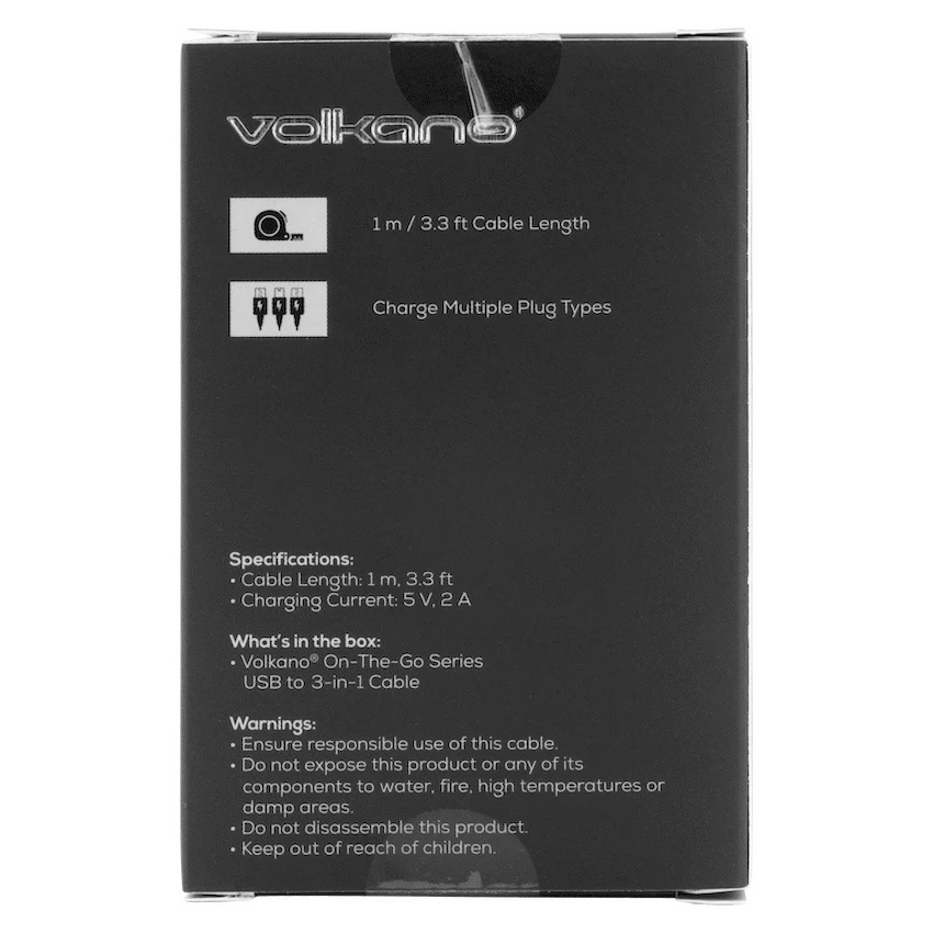 Volkano On-The-Go 3-in-1 1m Braided Cable - Black - Image 3