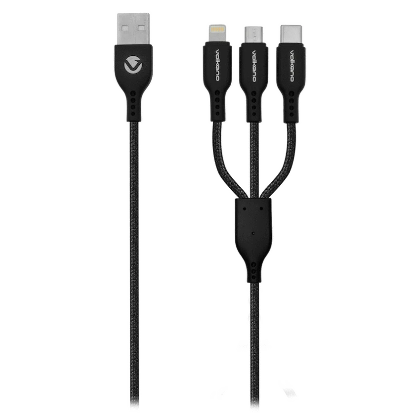 Volkano On-The-Go 3-in-1 1m Braided Cable - Black