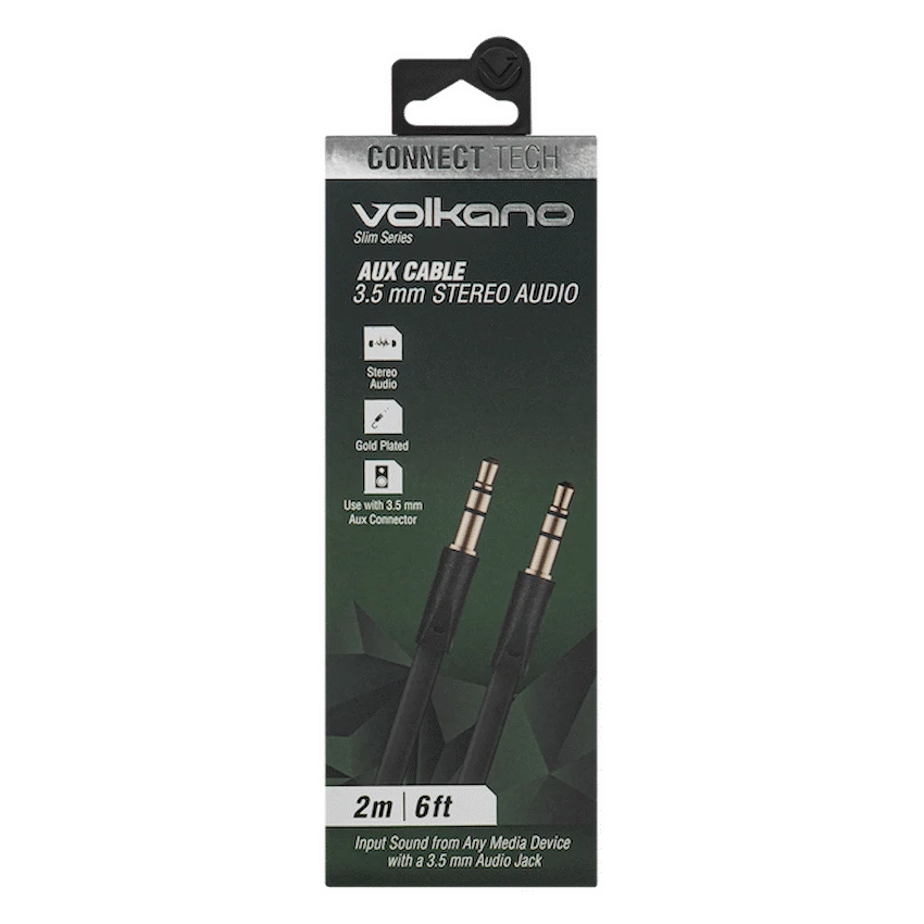 Volkano Slim Series Aux Cable 2m - Black - Image 6