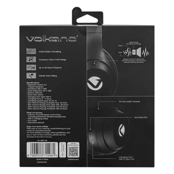 Volkano SoundSweeper Series Active Noise Cancelling bluetooth Headphones - Black - Image 14