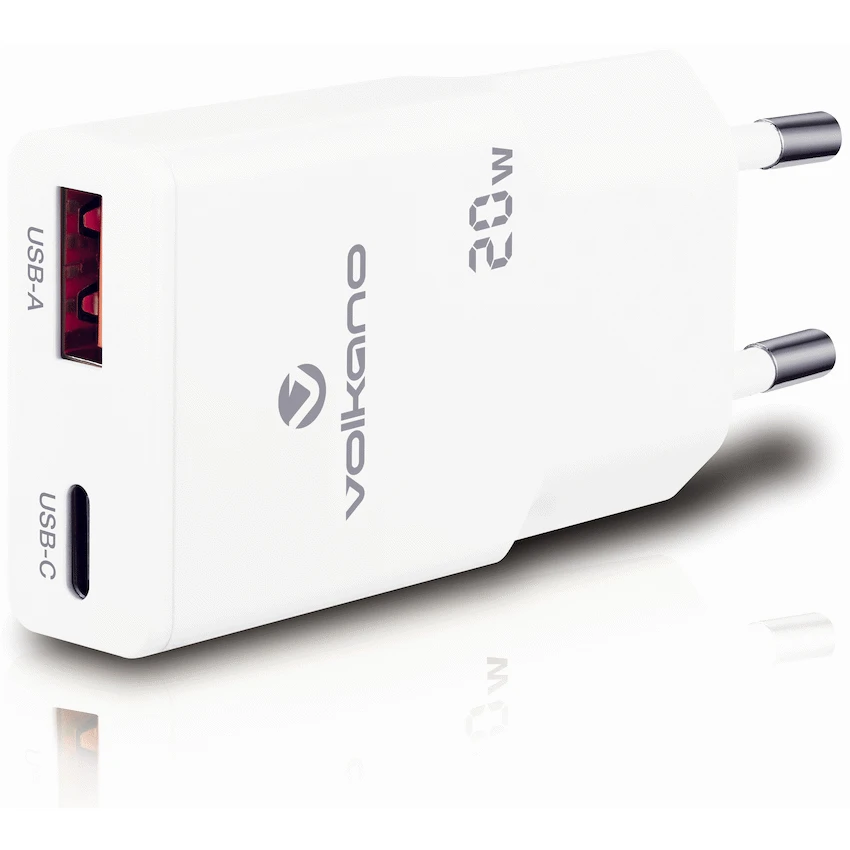 Volkano Mighty Series 20w Dual USB-A & USB-C GaN Wall Charger