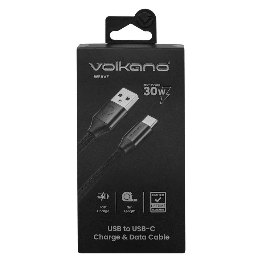 Volkano Weave Series Braided Type-C Cable 3m 30w - Black - Image 3