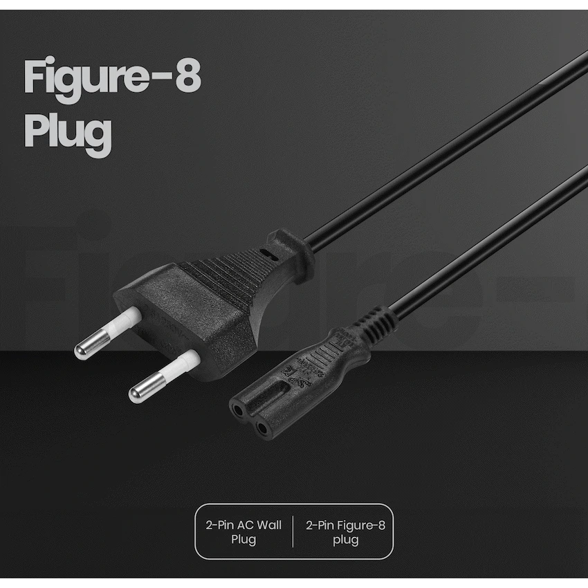 Volkano Presto Series Power Cable 2-Pin Figure 8 to Type-C Euro 1.2m 5a - Black - Image 3