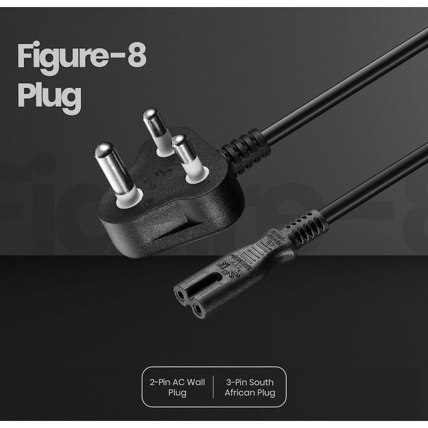 Volkano Presto series Power Cable Figure 8  to SA 3pin 1.8m 2.5A - black - Image 3