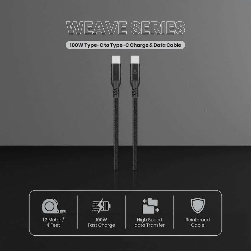 Volkano Weave Series 100w Type-C to Type-C 1.2m - Image 3